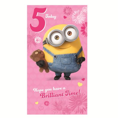 5 Today Pink Minions 5th Birthday Card 